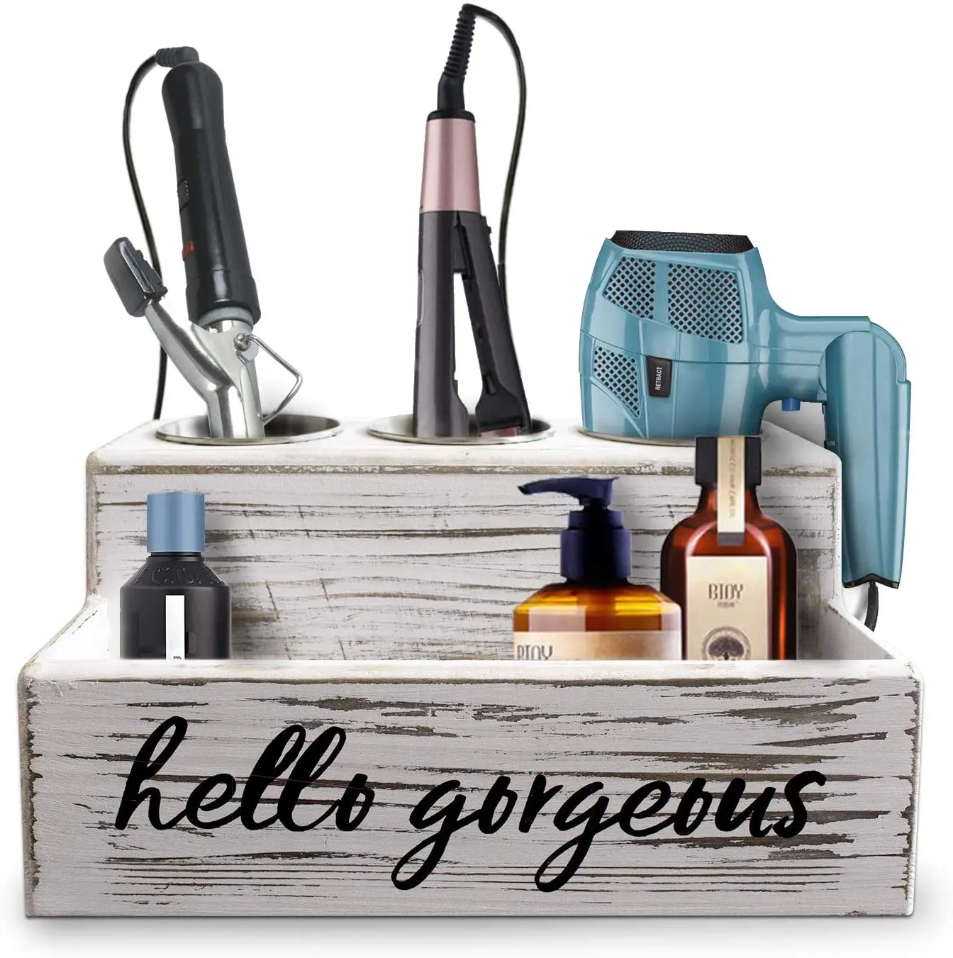 Деревянный органайзер для волос, держатель для фен, инструменты для укладки волос, аксессуары, органайзер, органайзер для ванной комнаты, столешница, Органайзер