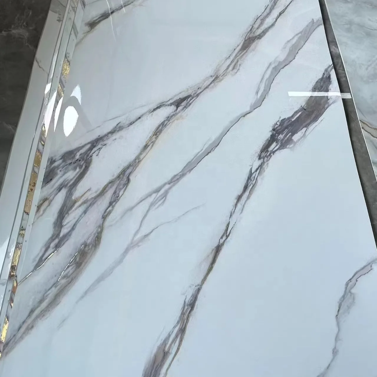 Custom Design Pvc White And Gold Uv Sheet120/280 Structure Waterproof Sheets Wall Panels Marble Bathroom