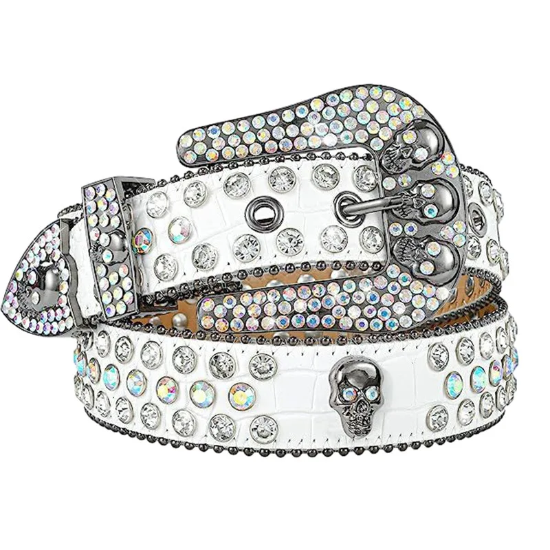 Ready to Ship Bling Western Cowboy Pumpkin Studded Belts Crocodile Leather Man Women Rockstar Flower Buckle Rhinestone Belt