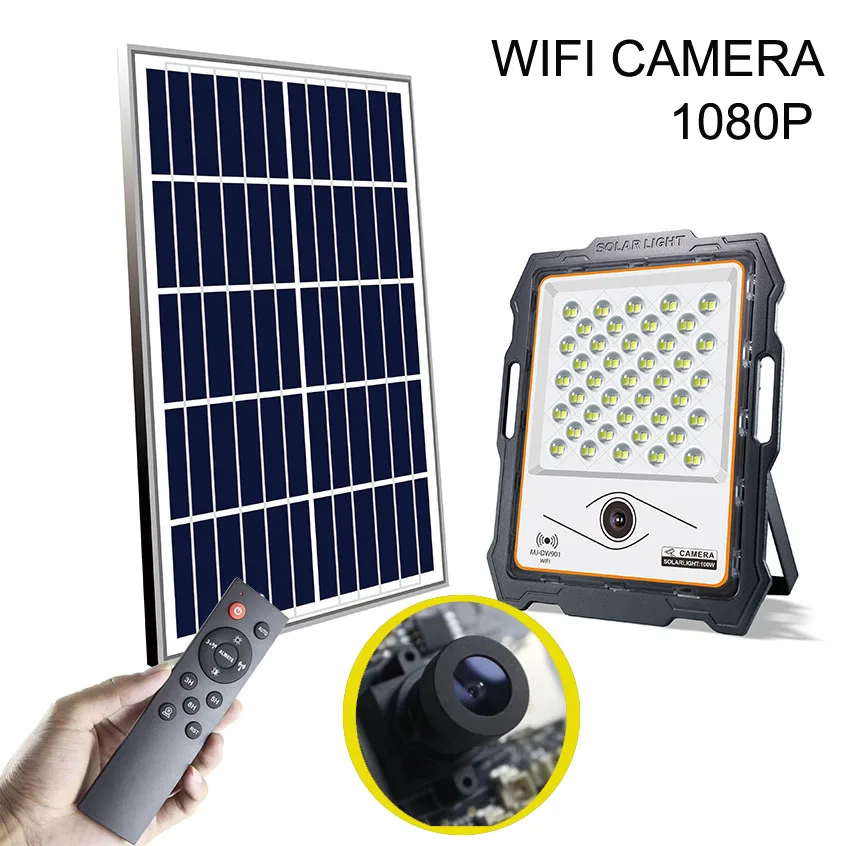 Wholesale MJ-DW Solar Flood Light Waterproof IP67 400w LED With Remote Control CCTV 1080P 4G Camera For Stadiums