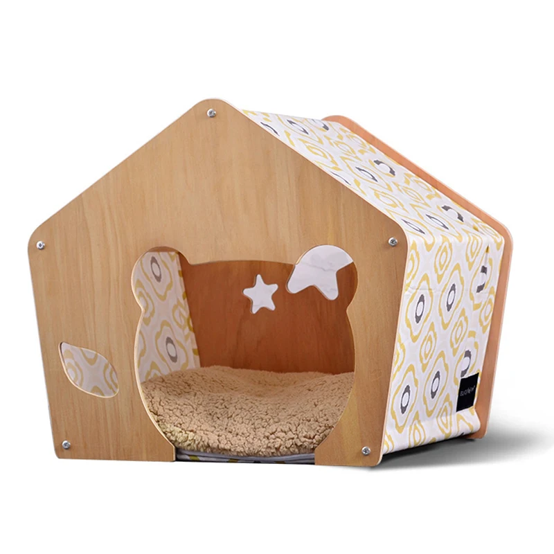 Relaxlines Custom Home Style Funny Personalise Pet Bed With Cute Window Pet Cat Dog House With Wood Material
