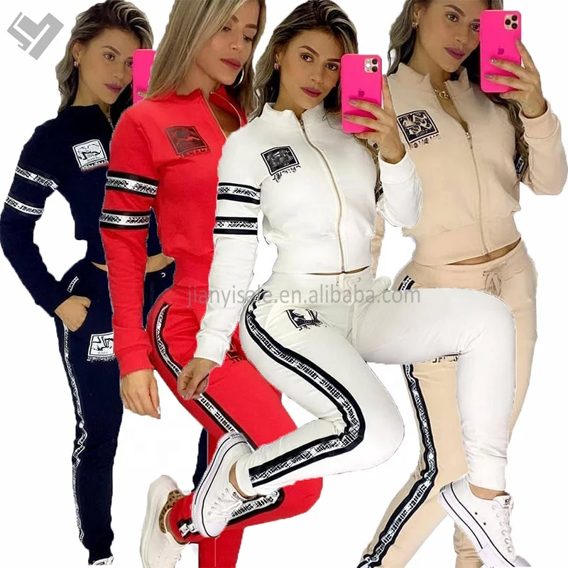 Hot selling Fall Winter Designer printing full sleeve zipper up two piece pants set Luxury Brand Joggong Suit womens clothing