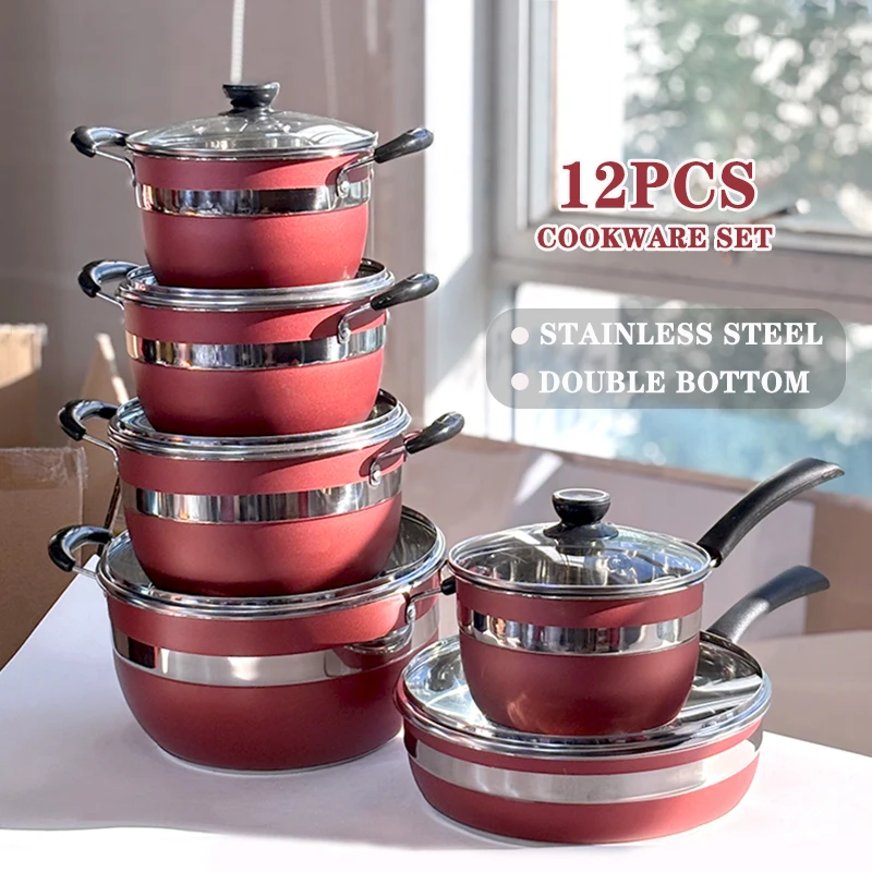Factory Direct Kitchen soup pot Stainless Steel Cookware Sets Pots and Pans Non Stick Cooking Pot Set