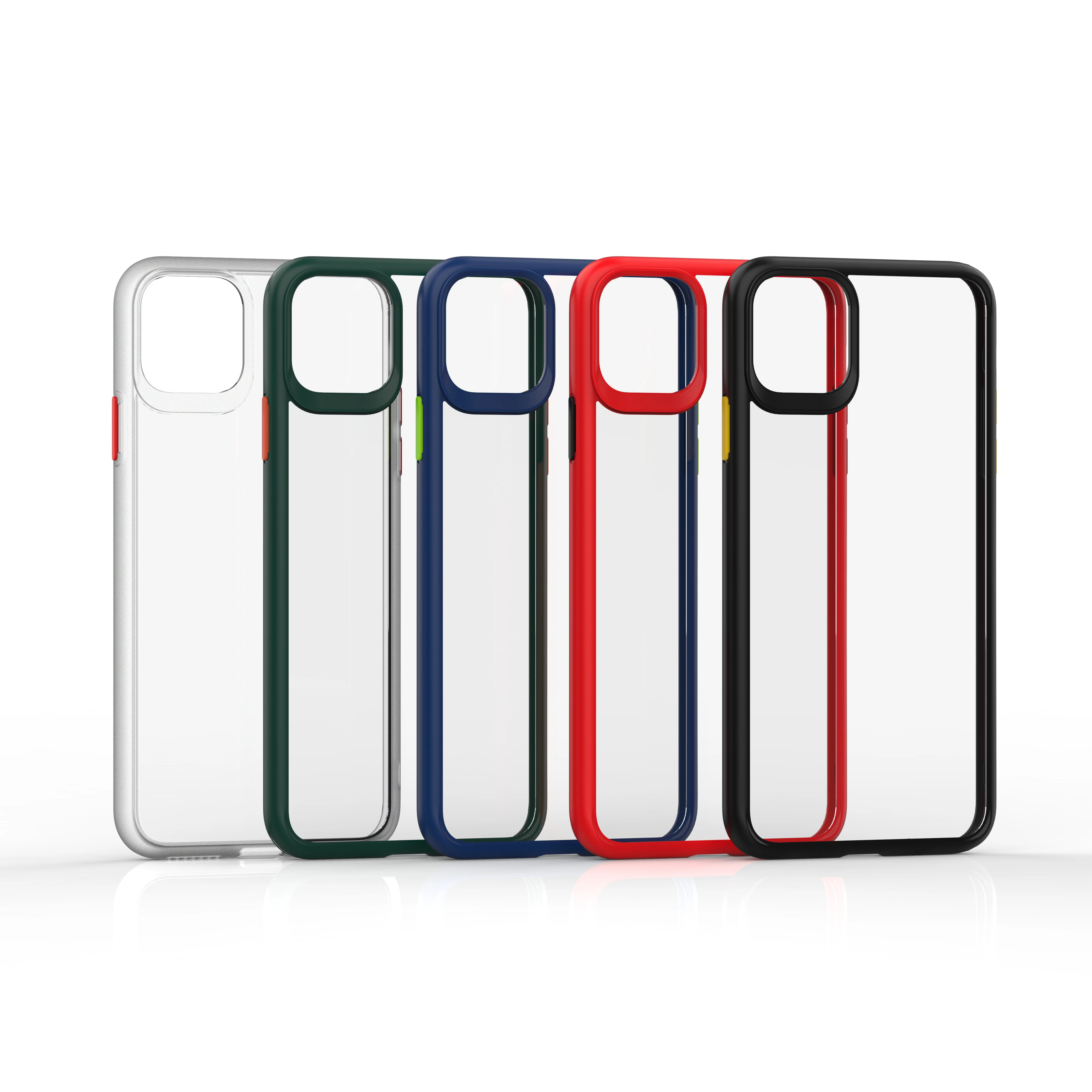 
CLear transparent 1.6mm TPU bumper +1.2mm PC Cover with 3 Sets Color Button mobile Bumper phone Case 