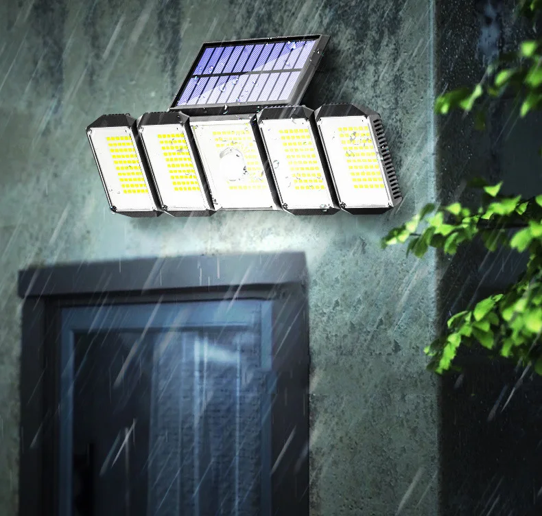 Super Bright 300 Led Solar Light Ip65 Waterproof Motion Sensor Outdoor 5 Head Remote Control Solar Garden Light Solar Wall Light