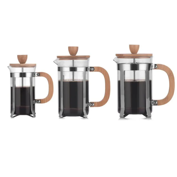 Wholesale Food Grade 350ml 600ml 800ml Clear Glass Iced Cold Brew french presses With bamboo lid