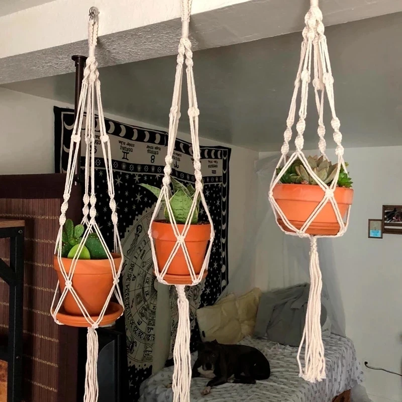 Macrame Plant Hanger Baskets Flower Pots Holder Balcony Plant Hanging Decoration Cotton Rope Hanger