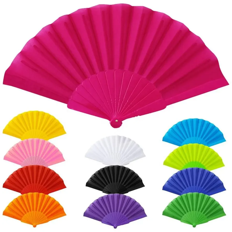 Handheld Folding Fan Nylon Cloth Wedding Fan Chinese Fans with Plastic Handle