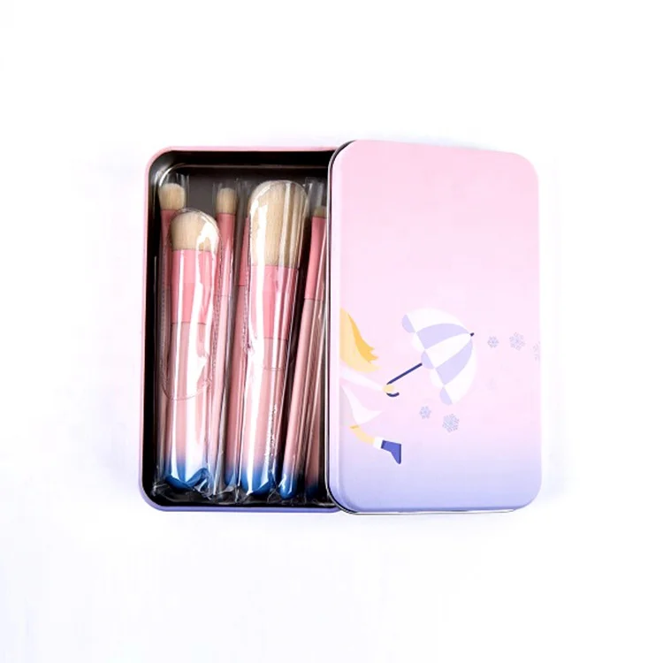 
Hot sale unbreakable iron box 7 pcs pink small makeup brush set wholesale makeup sets 
