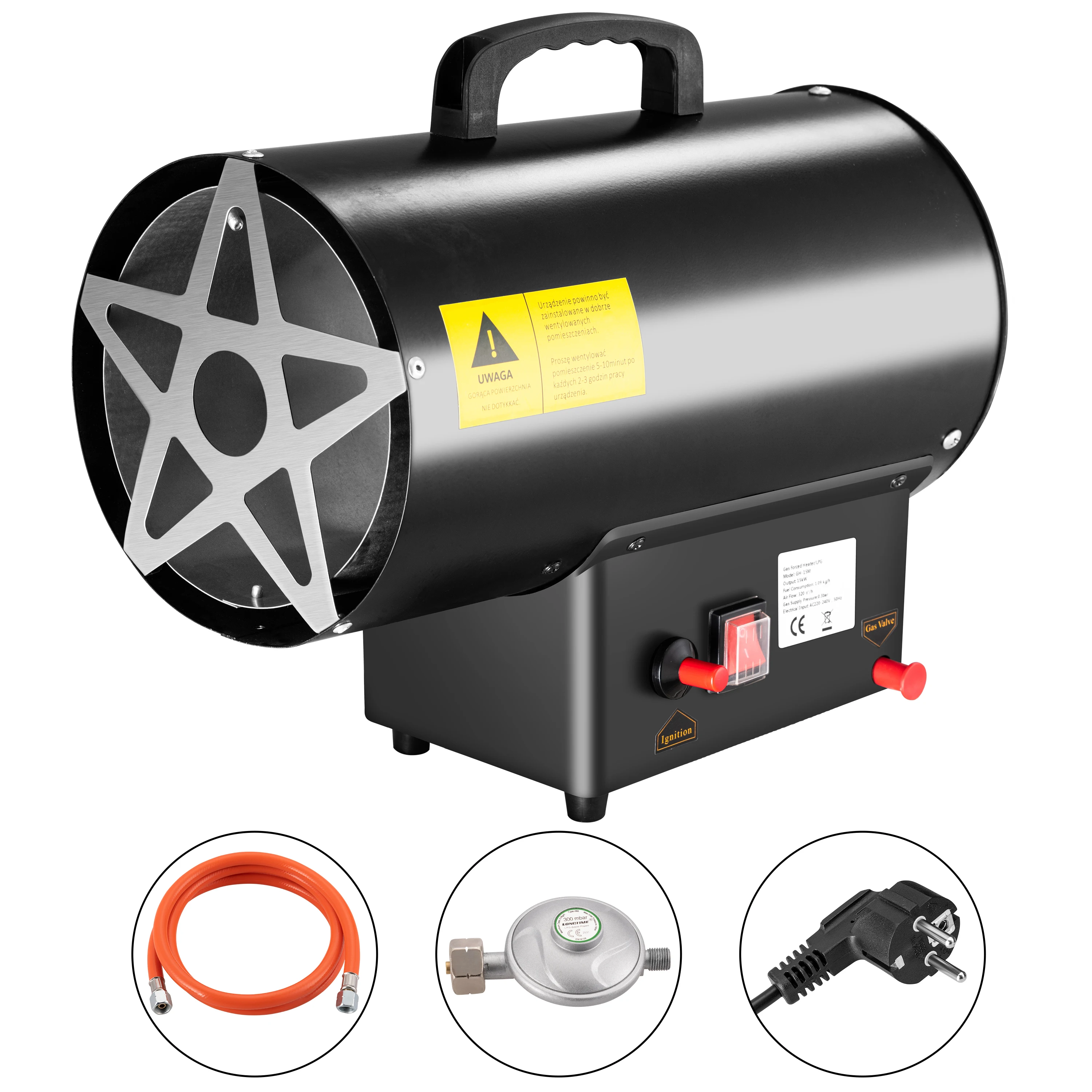 15 kW Gas Heater for gas bottle Gas pressure regulator for construction sites ventilated storage rooms garages