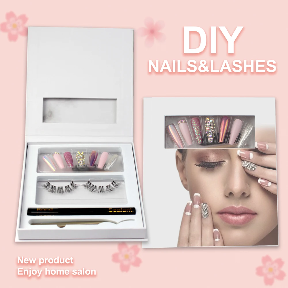 Manufacturer production new salon press on nails and lashes sets mink diy lashes extension kit segment eyelash cluster hot sale
