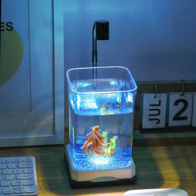 Geerduo Simple Style Classic Aquarium Equipment Versatile Tabletop Betta Acrylic Fish Tank with LED Light