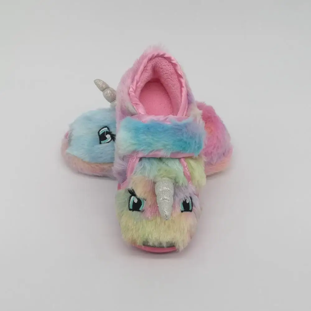 
multicolored fur unicorn indoor shoes for girls 
