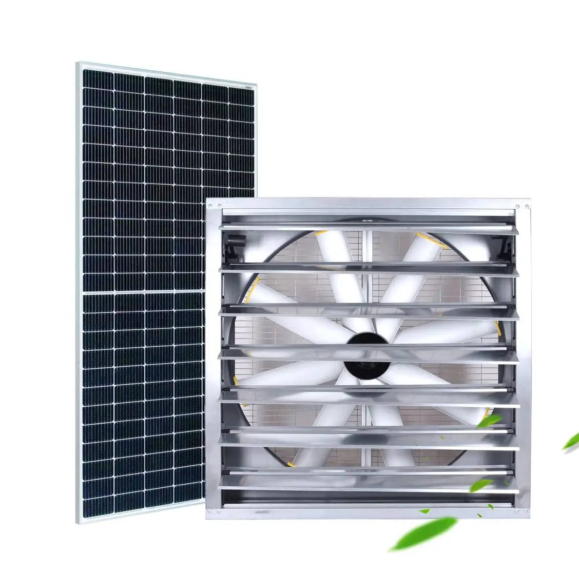 Powerful 1220mm Aluminum Solar Energy Industrial Wall Exhaust Fan with Auto Electric Shutter for Greenhouse Poultry Farm Cooling