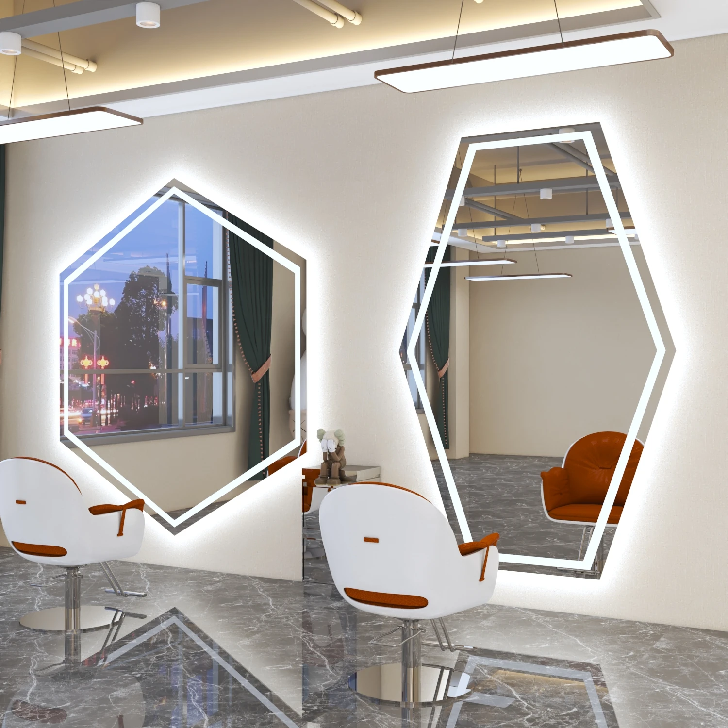 Salon Beauty Styling Station Hair Salon Mirrors Led Gold Silver Frame Wall Mounted Barber Mirror