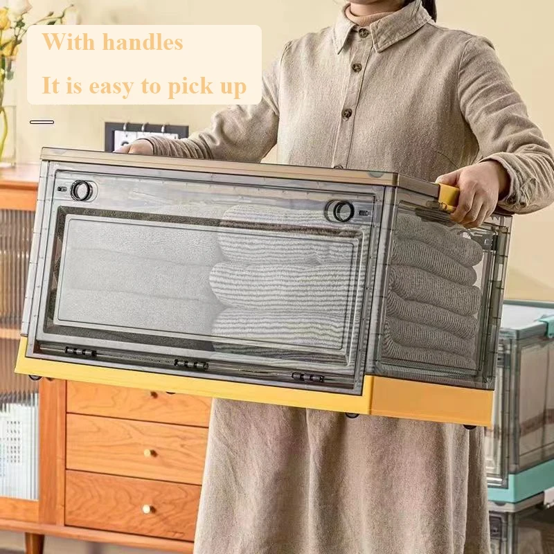 Stackable Storage Bins with Lids Collapsible Storage Boxes with Wheels Plastic Folding Storage Bins for Closet Organizers Home