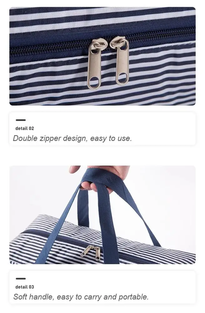 Free sample  multifunctional striped handheld clothes quilt Large oxford storage bags for travel luggage