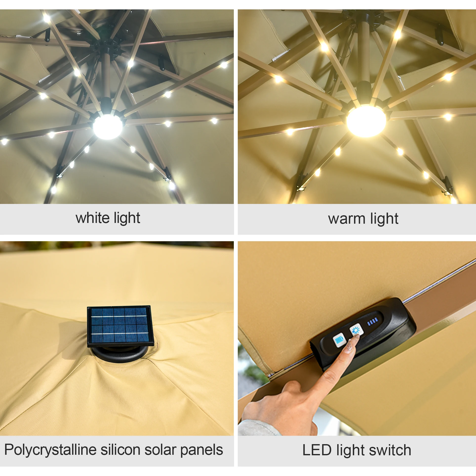 MOJIA Garden patio custom commercial design parasol crank side pole garden sun patio beach outdoor umbrella with solar LED light