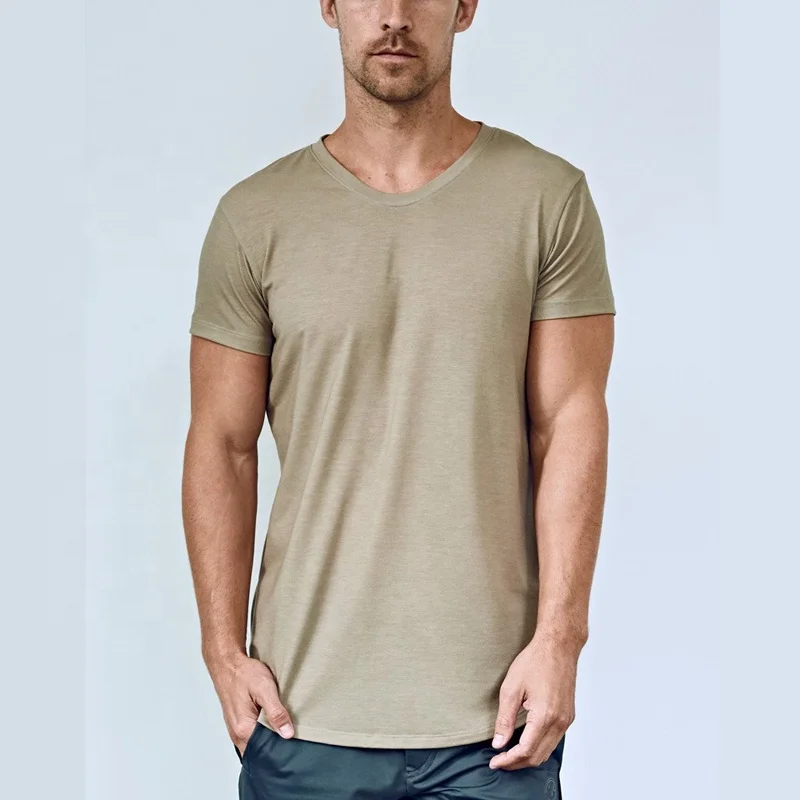 Gym Workout 95% Cotton 5% Elastane Mens  Fitted T-Shirt Elongated Gym T Shirt Longline Curved Hem Breathable Tee