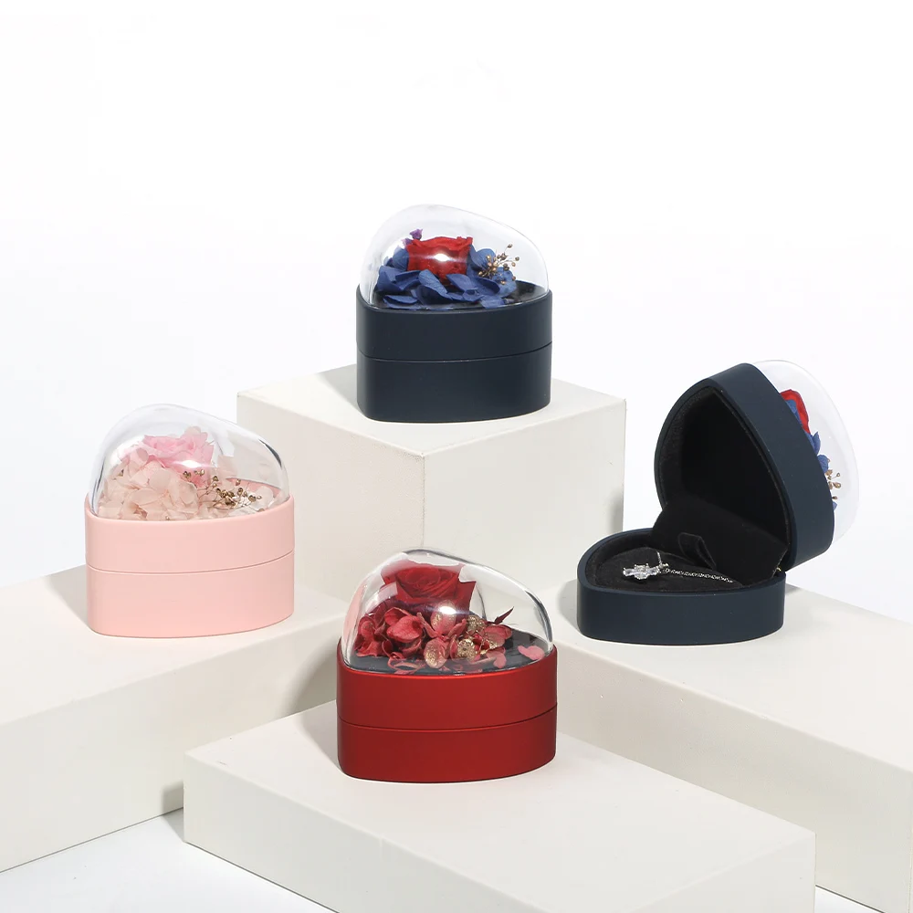 Acrylic Box Heart Shape Flower Gift Red Box Ring Necklace Packaging Acrylic Packaging Gift Jewelry Box