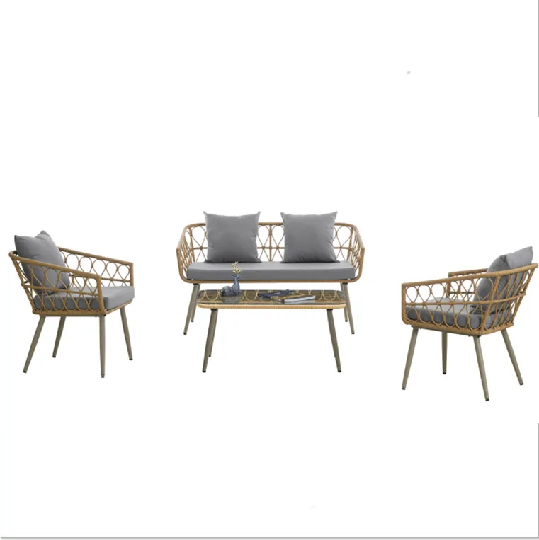 2023 popular PE  wicker rattan loveseat sofa 4pcs set hotel garden patio outdoor furniture