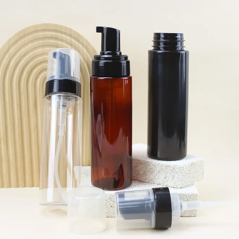 250ml Plastic PET Liquid Soap Bottles Packaging White Black Amber Foam Pump Bottle Soap