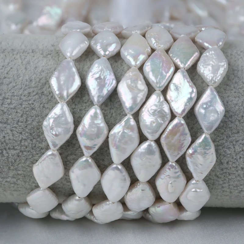 9*14mm White Baroque Rhombus Shape Loose Real Freshwater Irregular Pearl Beads Strand