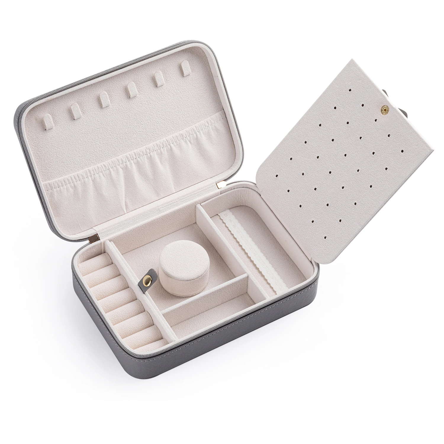 Custom Logo PU Leather small Storage Jewelry gifts Box velvet linner travel jewelry case with zipper for organization