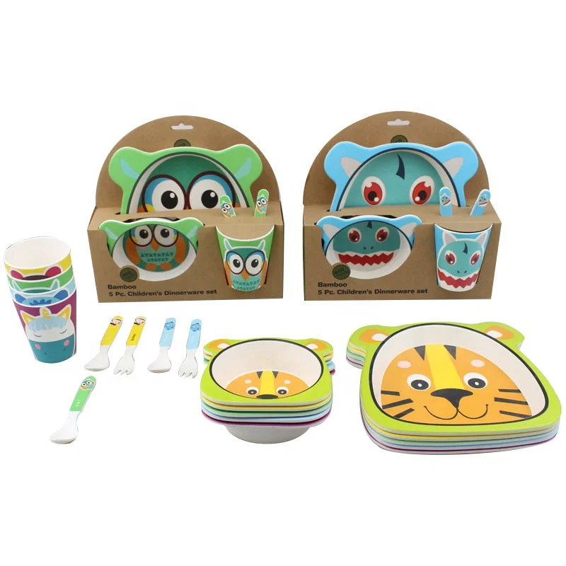 Factory Directly Sell Tableware with Bowl Plate Cup Fork Home Camp Bamboo Dinnerware Set For Kids