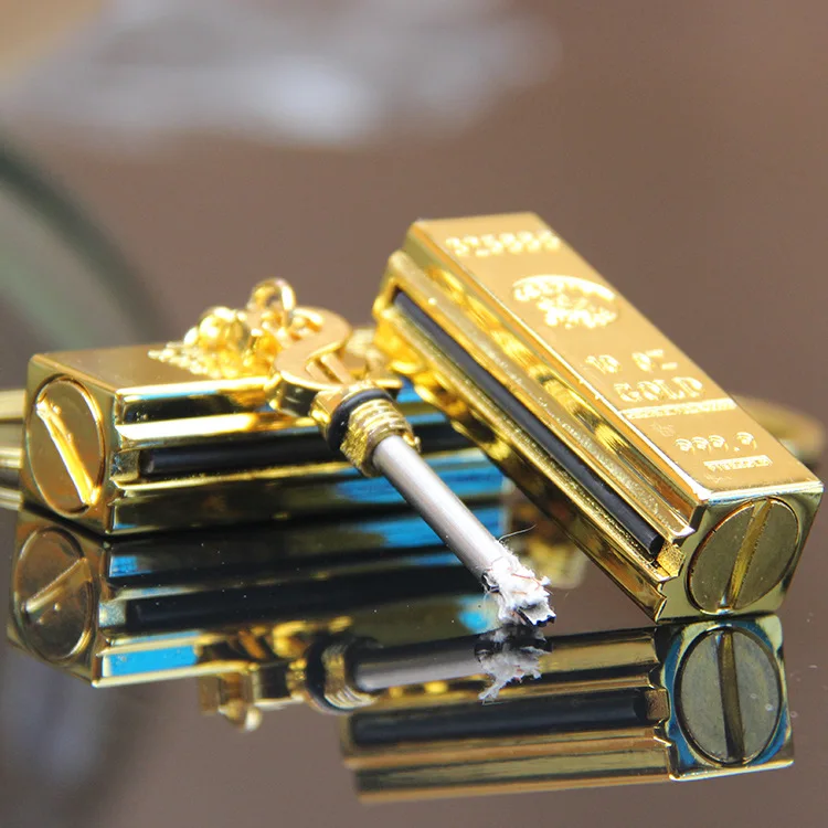 Креативные золотые газовые сочетания в форме балки с брелоком металлический корпус Водонепроницаемая Зажигалка для сигар