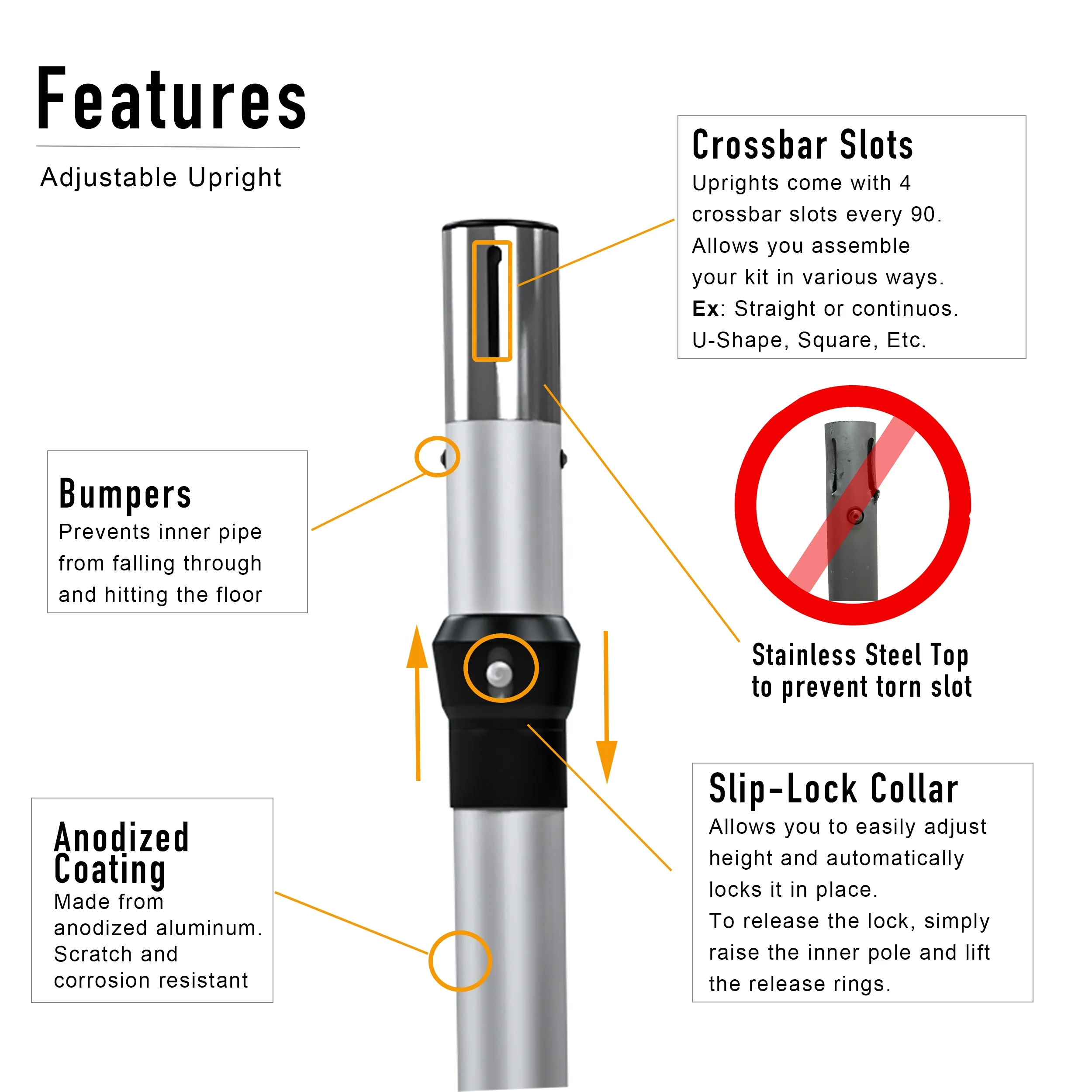 Adjustable Uprights Telescopic Slip-fit Upright 5-20ft with slip lock collar for Pipe and Drape Systems Arch Backdrop stand