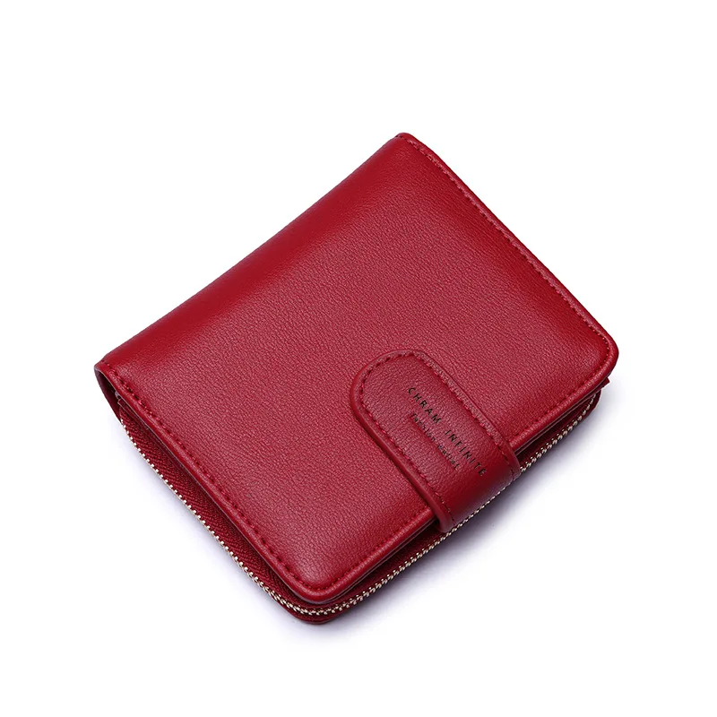 RU Square PU Leather Card Holder Wallet with Zipper Wholesale Change Gadget Storage Bags with Buckle