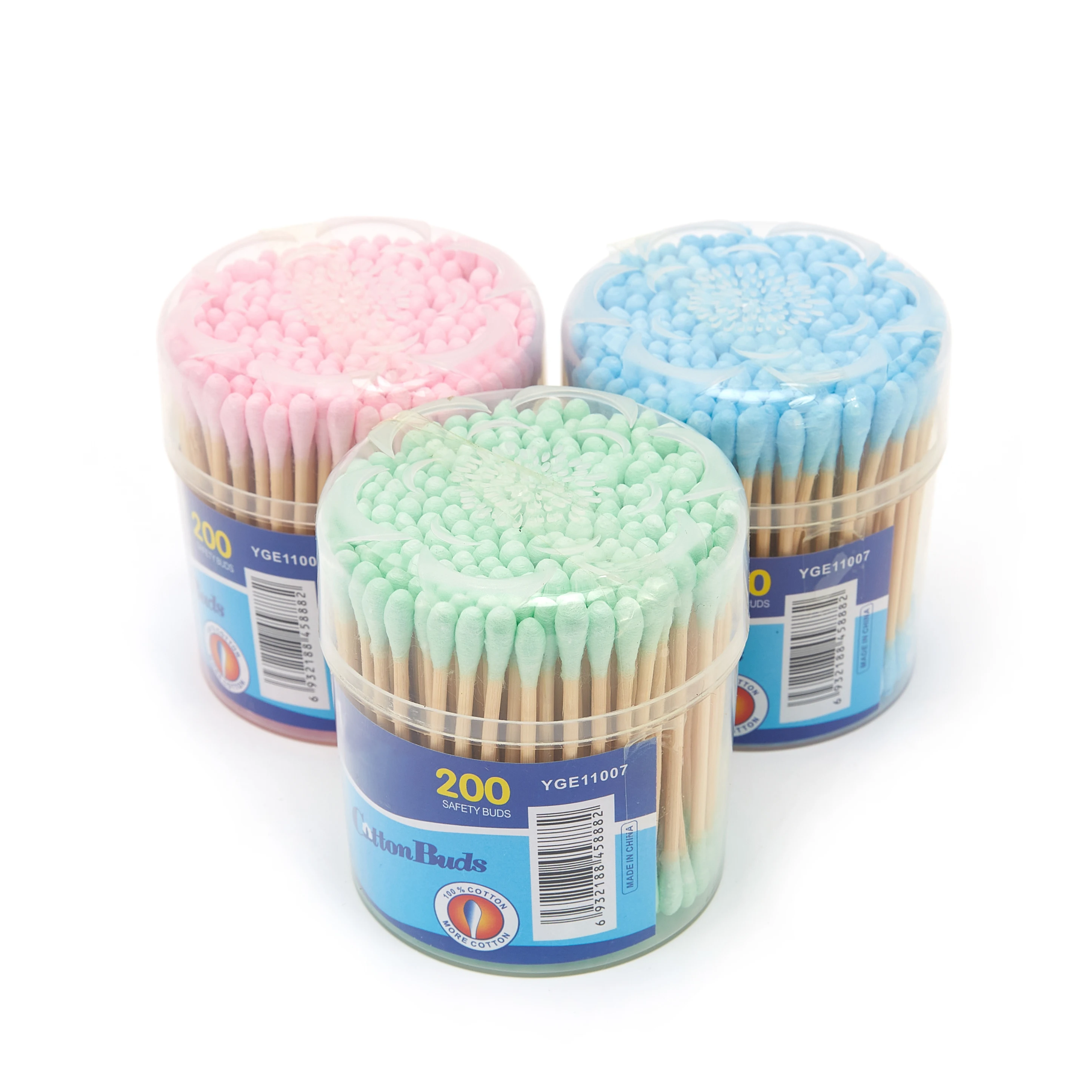Private Label 200pcs Biodegradable Colorful Cotton Buds Eco-friendly Bamboo Ear Cleaning Cosmetic Cotton Stick Disposable Buds
