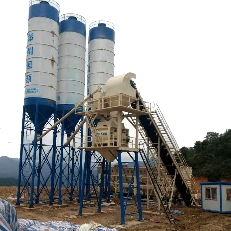 Full Automatic 50M3 60M3 120M3 Mobile concrete batching plant Stationary concrete Mixer Batch Machine With 4 bend bucket hopper