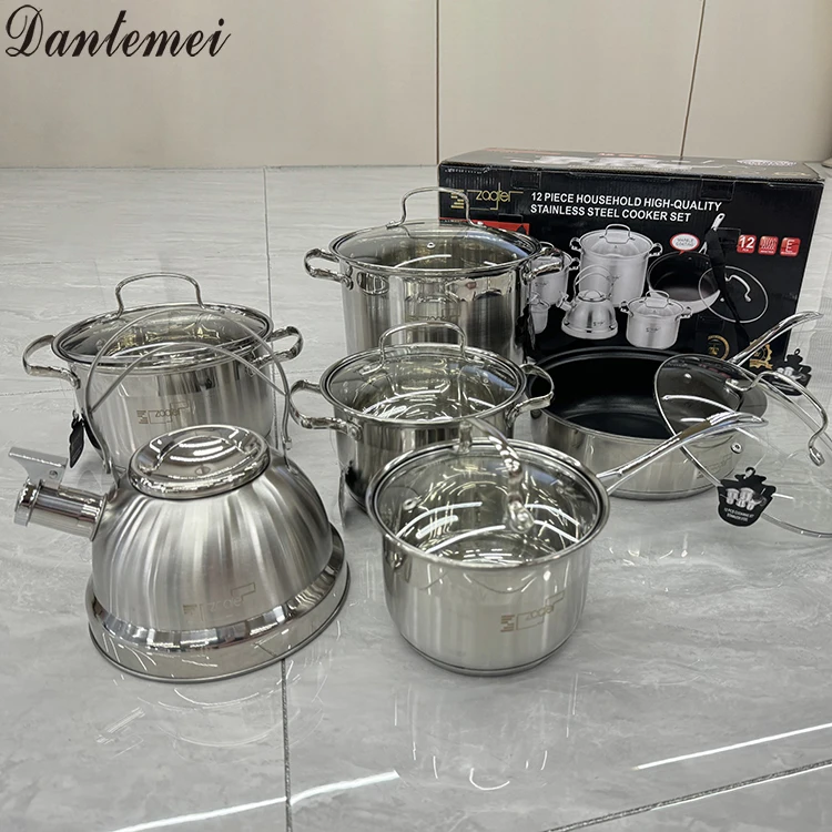 Best Selling 12PCS Cooking Pot Set Kitchenware Stainless Steel Kitchen Non Stick Cookware Set