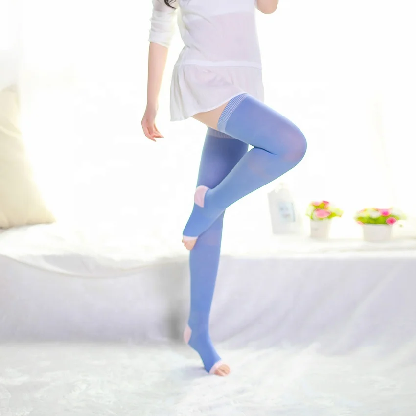 Wonderful nylon knee high pressure relief socks segmented compression sleeping pink pantyhose stockings