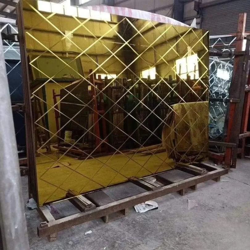 Art Mirror Frameless Bronze V-grooved Beveled Engraved Glass with Aluminum Modern Luxury 5mm Customization Plexiglass Mirror