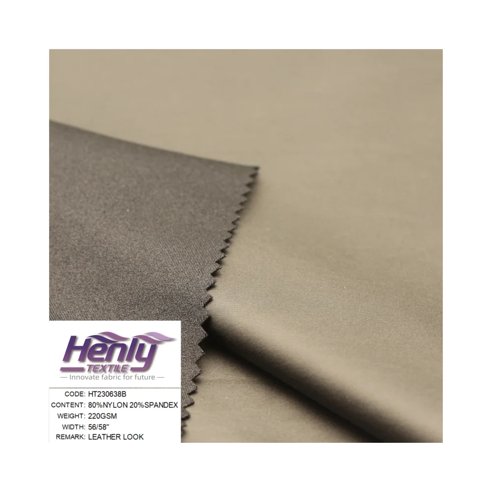 HTCF230638B 80%NYLON 20%SPANDEX 220GSM Knitted Fabric Boned with Leather Look