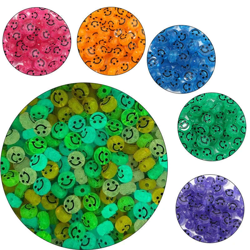 Wholesale acrylic luminous smile face beads 6X10mm fluorescent loose beads glow in dark beads diy bracelet accessories for bags