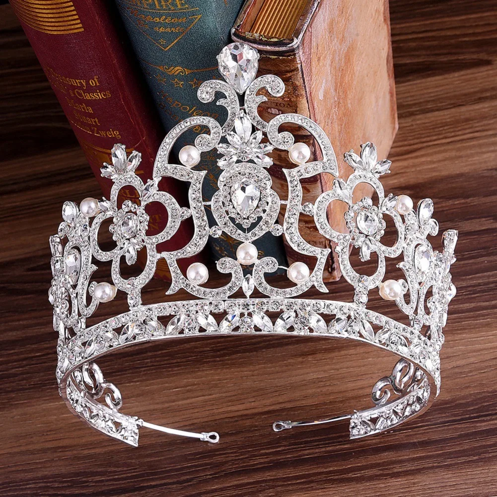 Prince Crown Princess Tall Tiara Alloy rhinestone Pearl Crowns Luxury Baroque Bride Wedding Crown Tiara