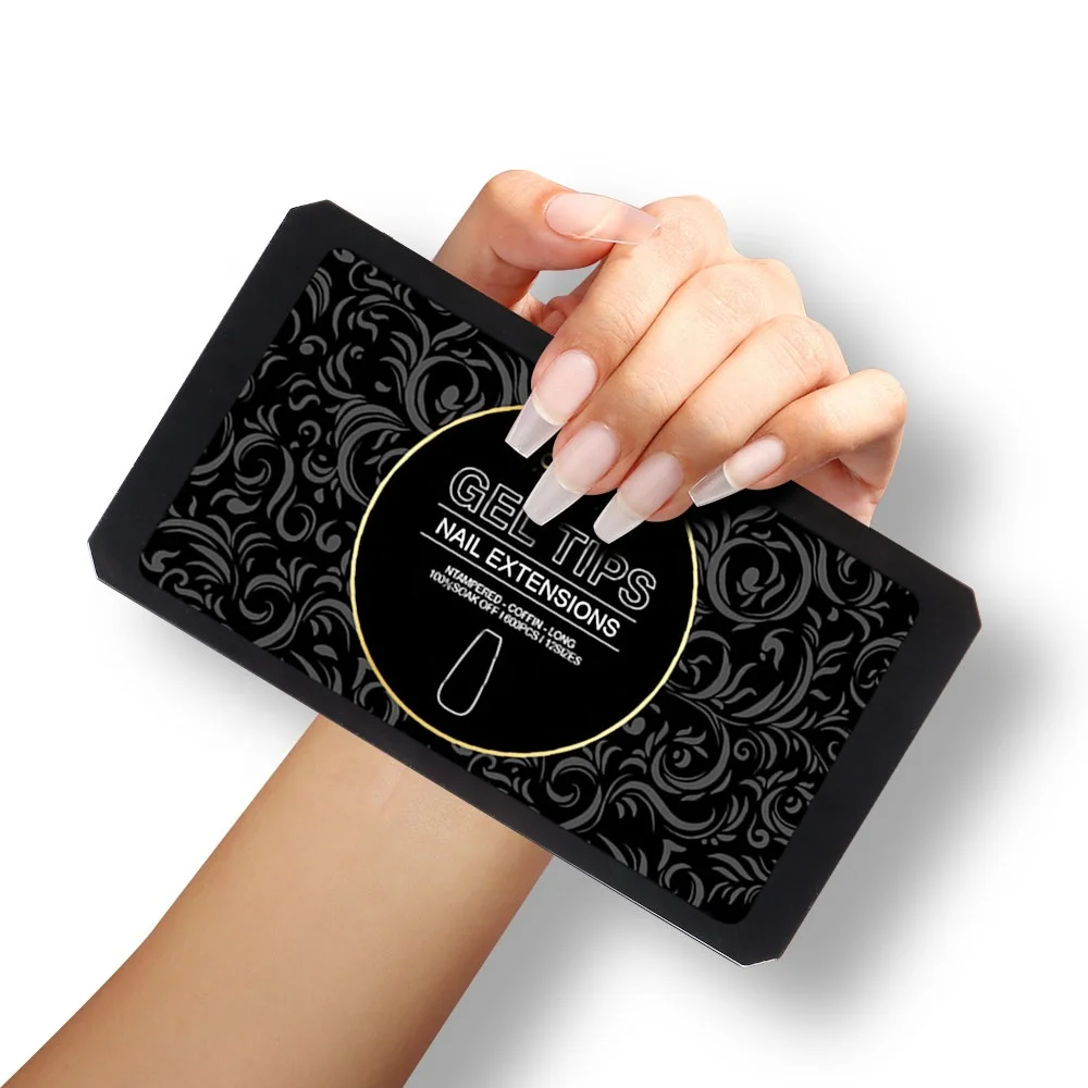 New 750pcs Short Coffin Almond Tapered Soft Gel Nail Tips Stiletto Full Cover X Nail Tips in 15 Sizes for DIY Salon Ins Design