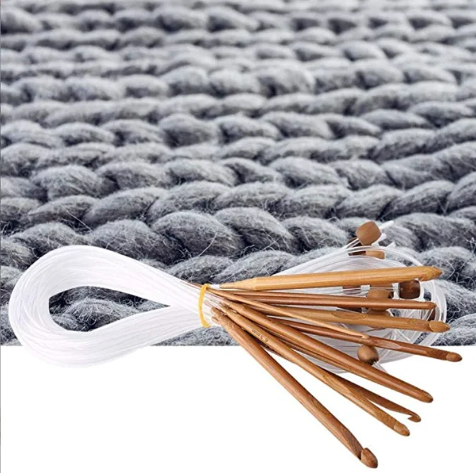 12 Sizes Wooden Bamboo Afghan Tunisian Crochet Hooks Set with Plastic Cable Bamboo Crochet Knitting Needles Hooks