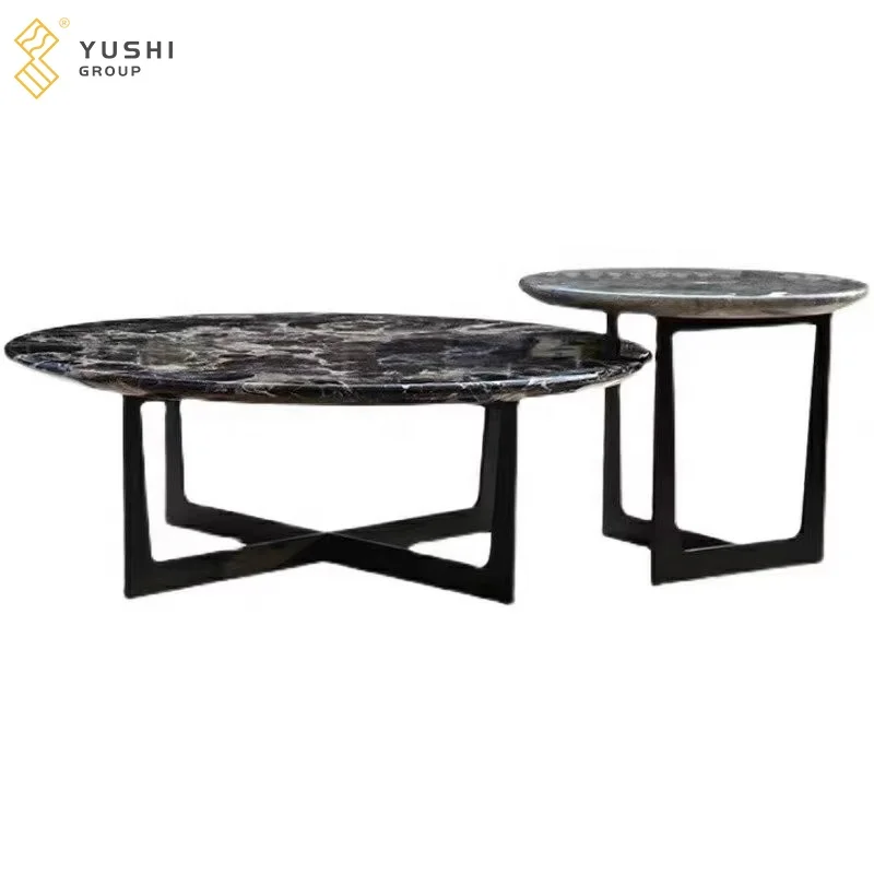 Yushi Group cheap furniture set modern luxury the room living room furniture black metal center round marble coffee table set