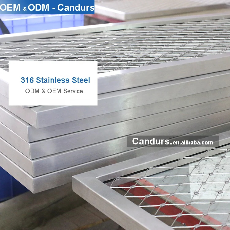 Tubular Slot Frames Stainless Steel Wire Rope Mesh Net Balustrade Panels