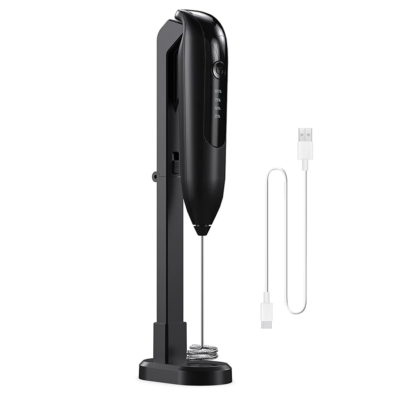 Rechargeable Milk Frother Handheld Electric Foam Maker Detachable Stainless Steel Whisk Drink Mixer Foamer with Stand