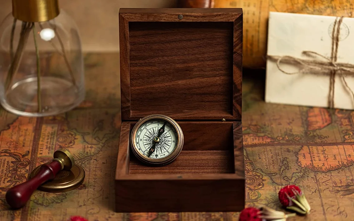 Walnut Finish Decorative Small Square Brown keepsake Stash Wooden Storage Box with Hinged Magnetic Lid