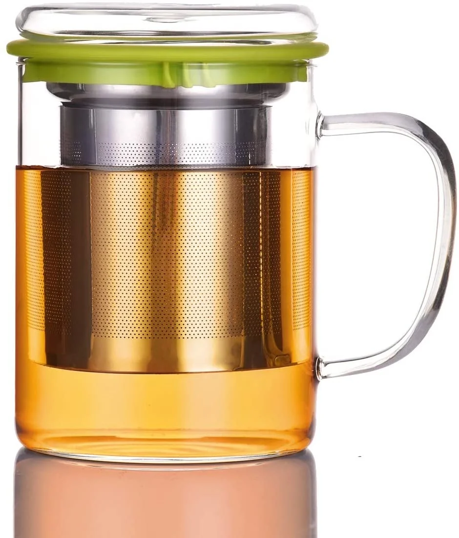 Borosilicate Glass Tea Cups Coffee Mug Cup with Glass Lid and Stainless Steel Tea Strainer