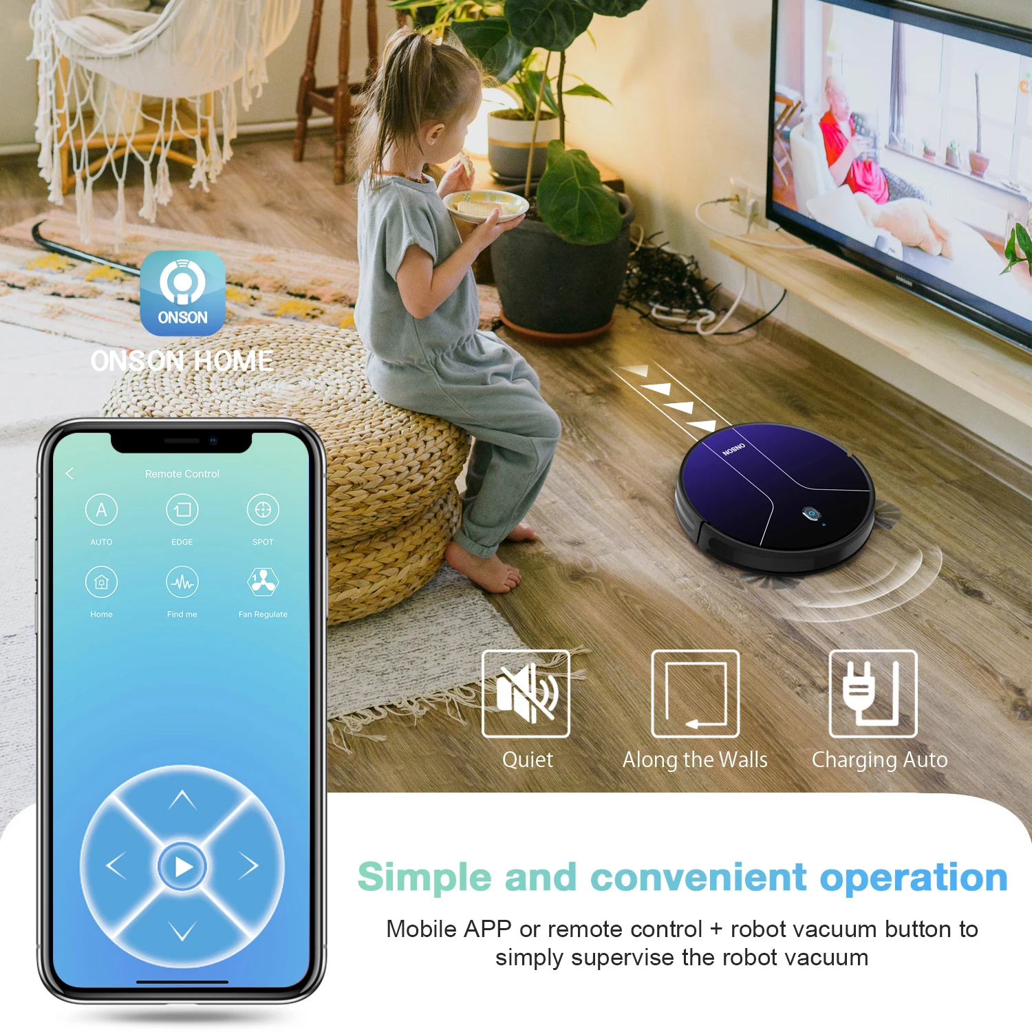 ONSON 2100Pa Wifi Tuya APP Amazon Alexa Google Home Compatible Robot Vacuum Cleaner