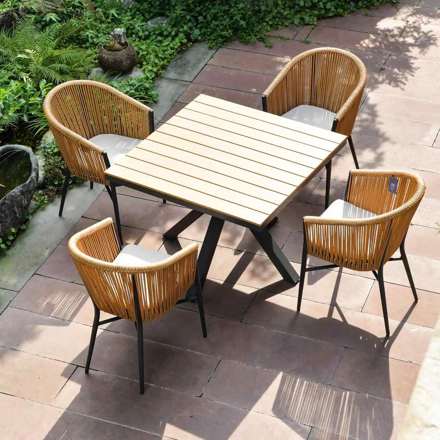 100X100 cm round square plastic teak wood aluminum wooden garden outdoor furniture table sets patio wicker rope rattan chair