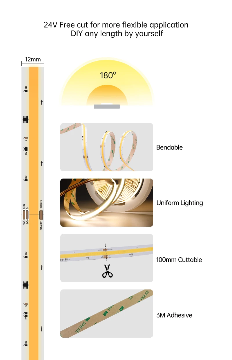 Flexible Chasing Light Cob Reel 420Chips/M 16.4Ft Ip20 Remote Control Dc24V 13W Sequence White Led Cob Light Strip